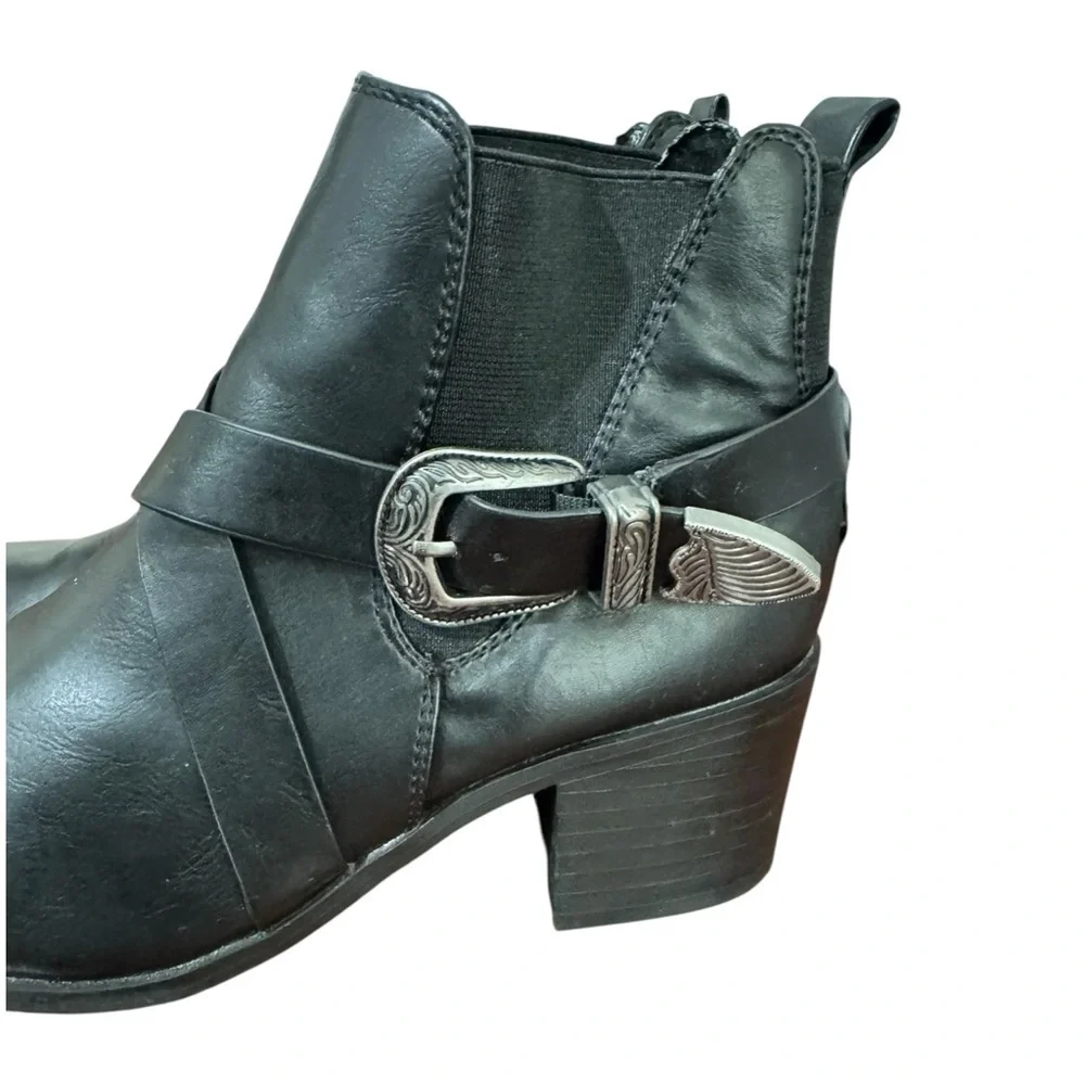London Rag Womens Harlie Black Western Buckle Pointed Ankle Heeled Boots Boho 8 - Picture 7 of 13